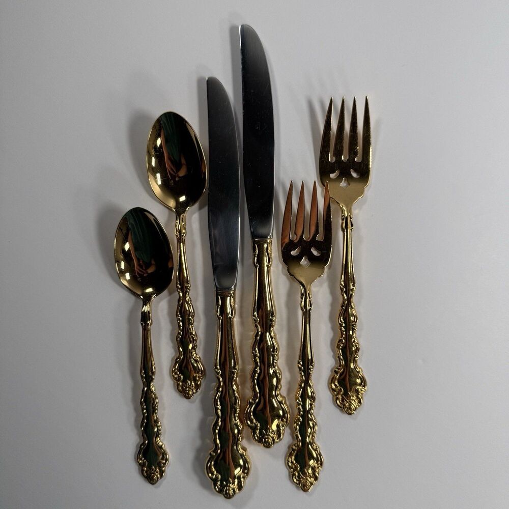 Oneida Community Gold Beethoven Set of 6 Salad Fork Teaspoon Knife Replacements